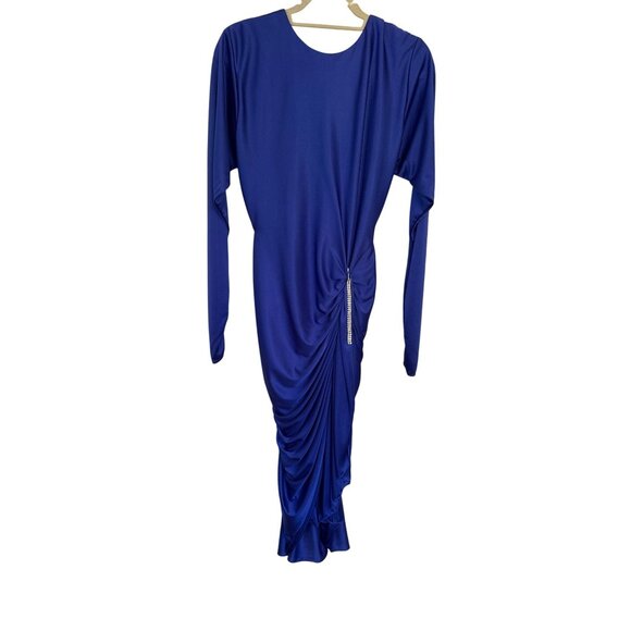 Vintage 80's Wiggle Dress 7/8 Cobalt Blue Polyester Rhinestone Detail RN62709 - Picture 1 of 5
